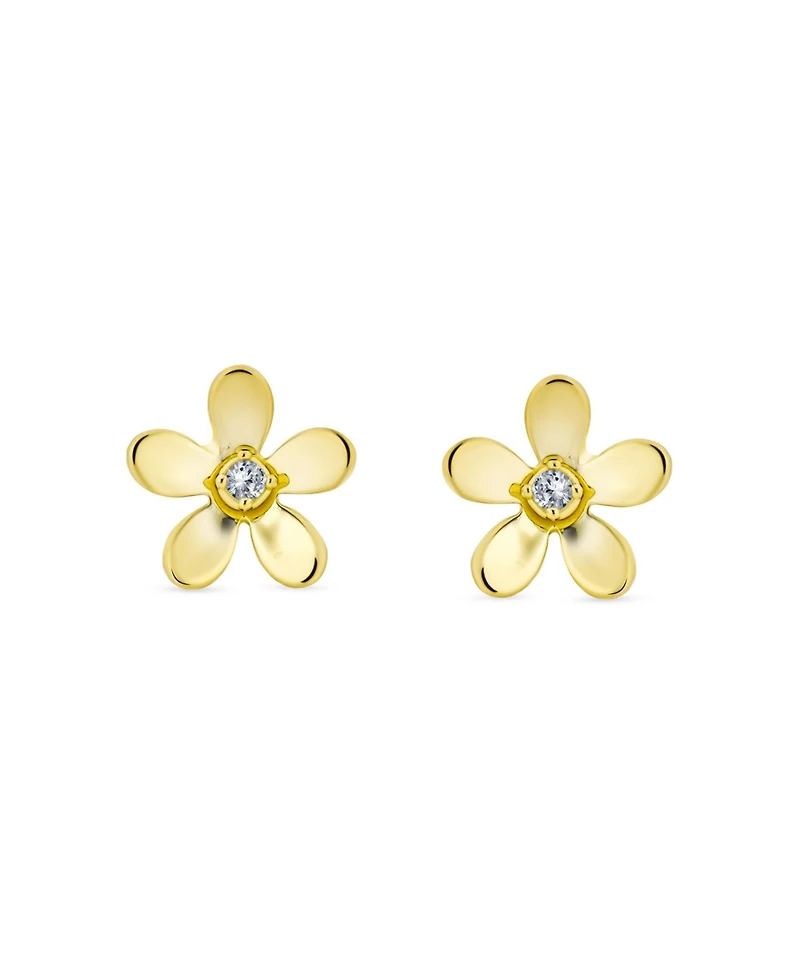 Bling Jewelry Tiny Minimalist Cz Accent Dainty Mini Daisy Flower Stud Earrings Cubic Zirconia14K Yellow Gold Screw back