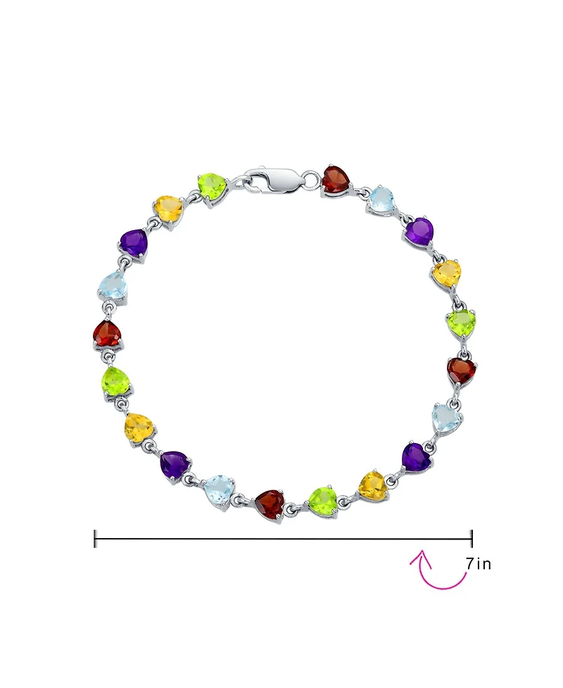Bling Jewelry Multicolor Citrine Peridot Garnet Aquamarine Amethyst Heart Shape Tennis Bracelet Sterling Silver 7 Inch