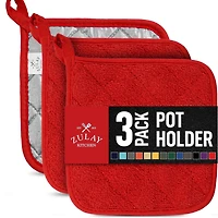 3-Pack Cotton Pot Holders for Kitchen - Heat Resistant, Machine Washable, & Comfortable Grip Oven Hot Pads