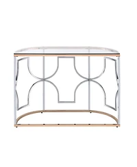 Furniture of America 42" Metal, Glass Camille Modern Semi-Circle Glass Top Sofa Table