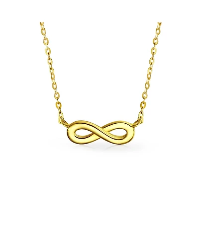 Bling Jewelry Simple Delicate Petite Eternity Figure Eight Symbol Love Knot 14K Yellow Gold Station Infinity Pendant Necklace