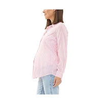 Ripe Maternity Emmy Stripe Button Up Shirt Bubble Gum/White