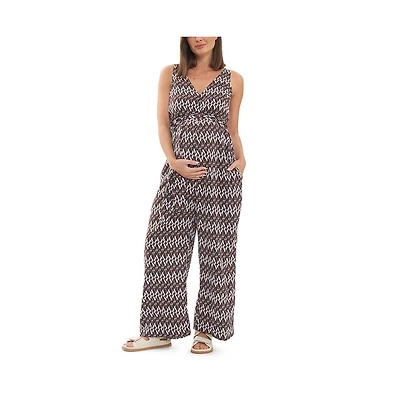 Ripe Maternity Grace V-Neck Jumpsuit Chocolate/White