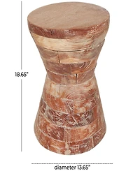 Rosemary Lane 14" x 14" x 19" Teak Wood Geometric Handmade Stacked Wood Pieces Hourglass Accent Table