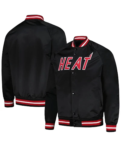 Men's Mitchell & Ness Black Miami Heat Hardwood Classics Throwback Wordmark Raglan Full-Snap Jacket