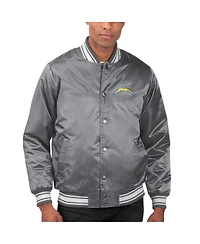 Men's Starter Gray Los Angeles Chargers Locker Room Satin Varsity Full-Snap Jacket