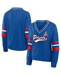 Women's Wear by Erin Andrews Royal Distressed New England Patriots Throwback V-Neck Sweater