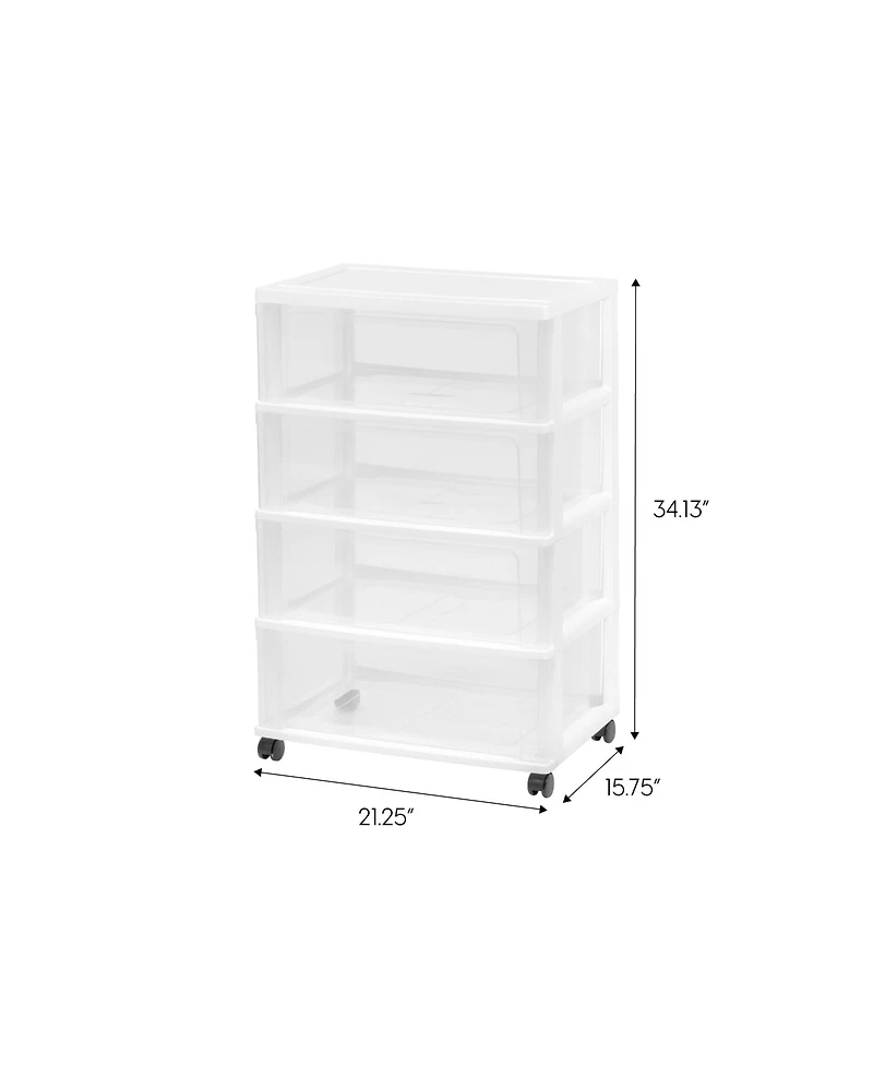 Iris Usa 4 Drawer Plastic Wide Storage Chest with 4 Casters, White/Natural