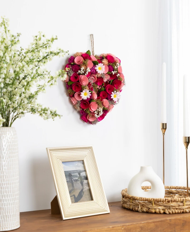 Northlight Mixed Floral with Daisies and Berries Artificial Valentine's Day Heart Wreath, 10.25"