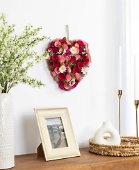 Northlight Mixed Floral with Daisies and Berries Artificial Valentine's Day Heart Wreath, 10.25"