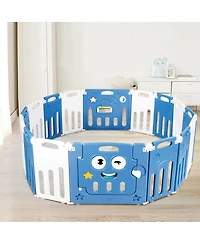 16-Panel Foldable Baby Playpen Kids Activity Centre-Blue