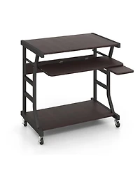 Mobile Computer Desk with Keyboard Tray Mouse Tray and Shelf-Dark Brown