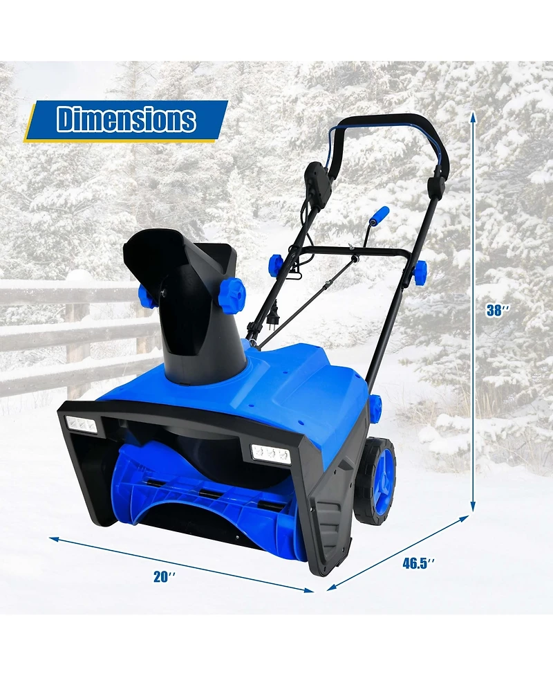 20" Electric Snow Thrower 120V 15Amp Snow Blower w/180° Rotatable Chute 2 Lights