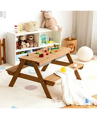 3-in-1 Kids Outdoor Picnic Water Sand Table with Umbrella Play Boxes