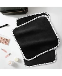 Arkwright Home Bck2u Black Coral Fleece Makeup Removal Washcloths with Satin Printed Piping (Pack of 6), Larger Fingertip Towels 11x 17, Black