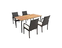 5 Pieces Patio Wicker Cushioned Dining Set with Umbrella Hole