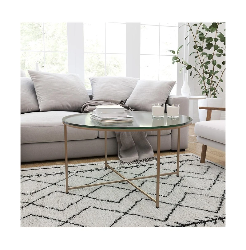 Fairdale Coffee Table With Round Cross Brace Frame