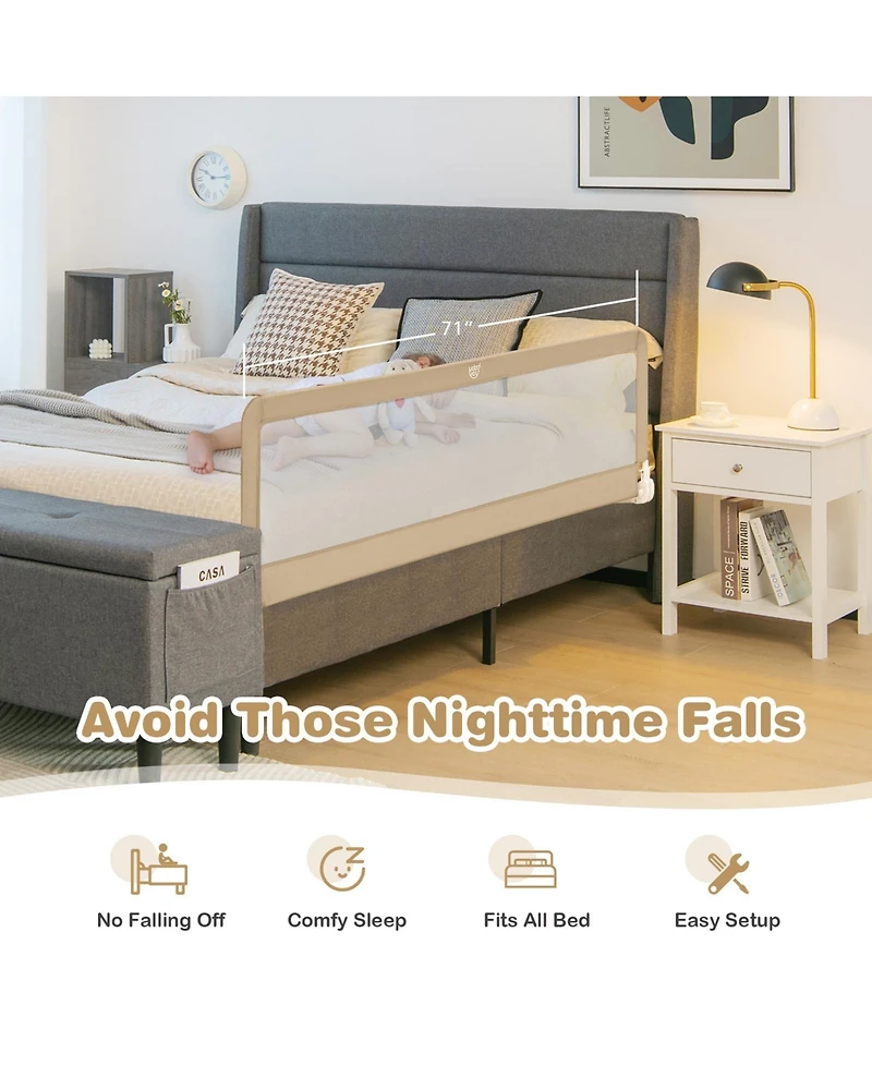 71 Inch Extra Long Swing Down Bed Guardrail with Safety Straps