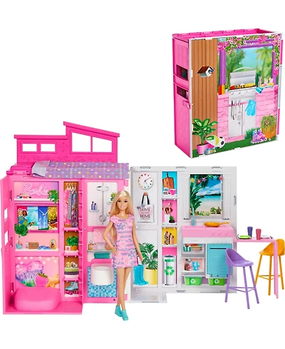 Barbie Getaway Doll House with Barbie Doll, 4 Play Areas and 11 Decor Accessories