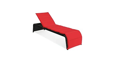 Patio Rattan Lounge Chair Back Adjustable Chaise Recliner with Cushioned
