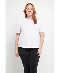 Women's Plus Short Puff Sleeve Knit Top