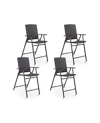 Set of 4 Folding Rattan Bar Chairs with Footrests and Armrests for Outdoors and Indoors