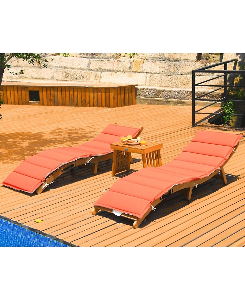 3 Pieces Folding Patio Eucalyptus Wood Lounge Chair Set with Foldable Side Table