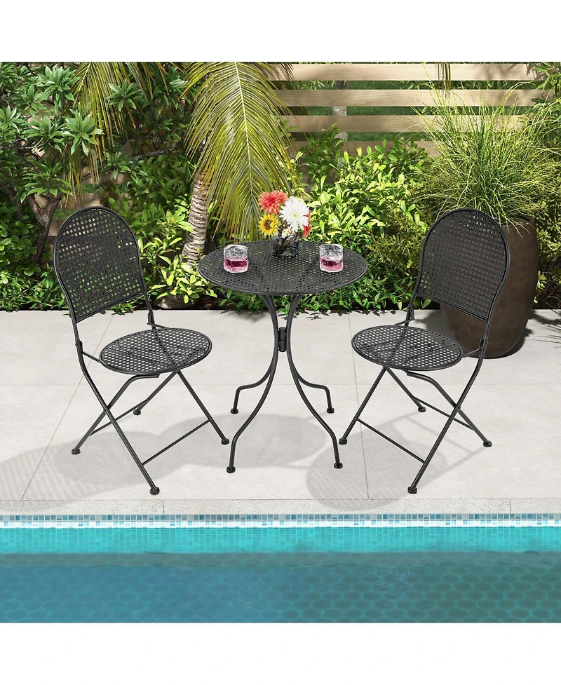 3 Pieces Patio Bistro Set Outdoor Conversation Furniture Table and Folding Chair