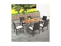 Patio Acacia Wood Dining Table with Umbrella Hole and Metal Legs