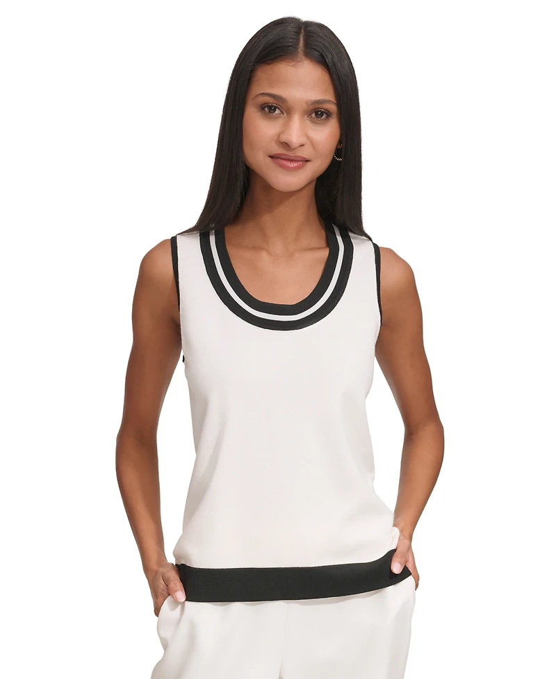 Karl Lagerfeld Women's Scoop-Neck Sleeveless Knit Top with Contrast Trim