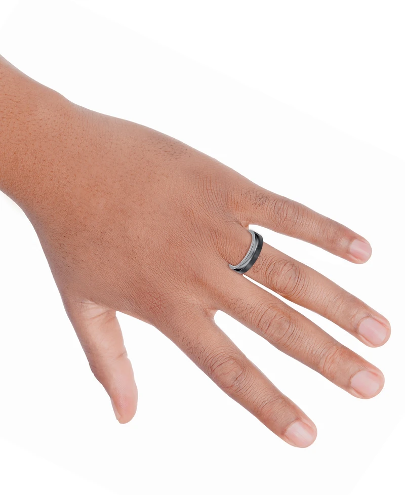 Triton Men's Two-Tone Textured Insert Wedding Band Titanium