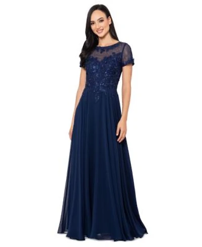Xscape Womens Boat Neck Sequin Mesh Gown