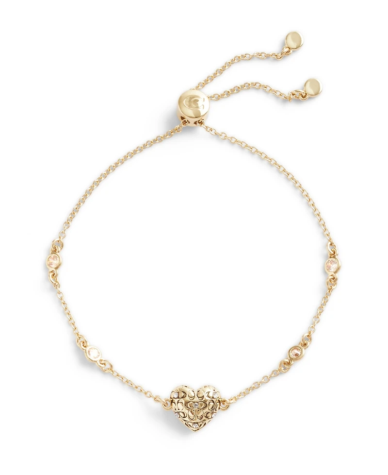 Coach Cubic Zirconia Signature Quilted Heart Slider Bracelet