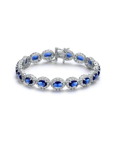 Sterling Silver Oval Colored Cubic Zirconia Stylish Tennis Bracelet