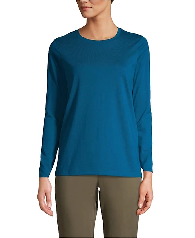 Lands' End Women's Supima Cotton Relaxed Long Sleeve Crew Neck T-Shirt