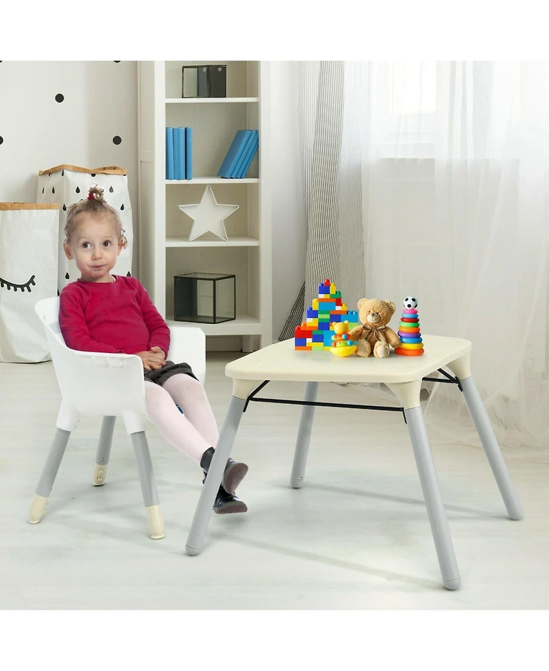 Slickblue Toddler 4-in-1 Convertible Table Chair Set with Pu Cushion