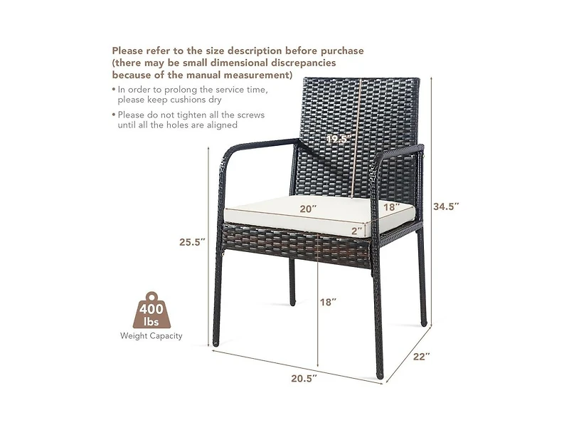 4 Pieces Patio Wicker Rattan Dining Chair Set with Comfy Cushions