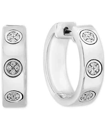Effy Diamond Mini Cluster Small Huggie Hoop Earrings (1/20 ct. t.w.) in Sterling Silver, 0.67"