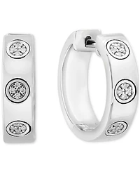 Effy Diamond Mini Cluster Small Huggie Hoop Earrings (1/20 ct. t.w.) in Sterling Silver, 0.67"