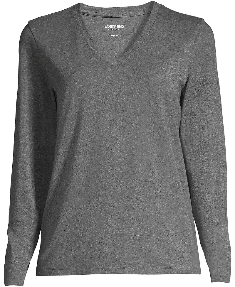 Lands' End Women's Plus Relaxed Supima Cotton Long Sleeve V-Neck T-Shirt
