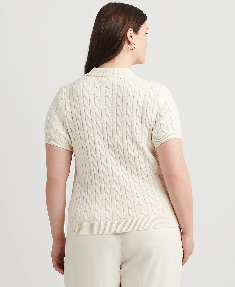Lauren Ralph Plus Cable-Knit Polo Shirt