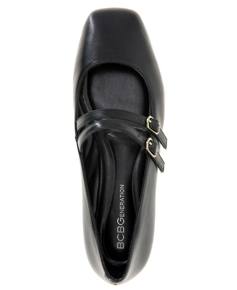 BCBGeneration Women's Harisa Slip-On Buckle Square Toe Mary Jane Ballet Flats