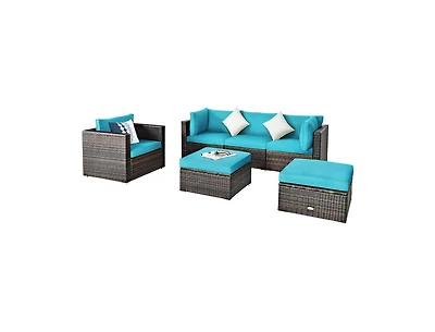 6 Pieces Patio Rattan Furniture Set with Sectional Cushion