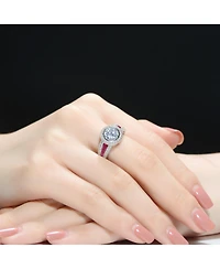 Sterling Silver White Gold Plated with Colorful stones on the Band and Round Cubic Zirconia Ring