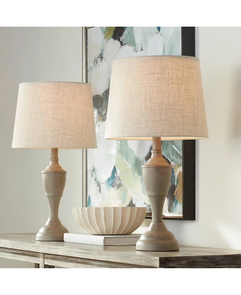 360 Lighting Claude Rustic Farmhouse Accent Table Lamps 21" High Set of 2 Beige Washed Linen Drum Shade for Bedroom Living Room Bedside Nightstan