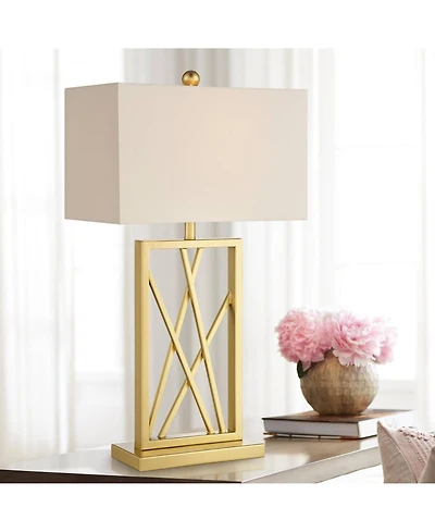360 Lighting Claudia 26 1/2" Tall Square Modern Glam Table Lamp Gold Finish Metal Single White Shade Living Room Bedroom Bedside