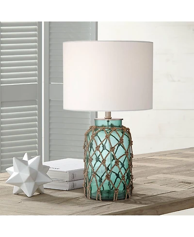 360 Lighting Crosby Country Cottage Natural Accent Table Lamp 22.5" High Coastal Blue Green Glass Rope Net Off White Drum Shade for Living Room Bedroo