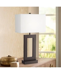 360 Lighting Marshall Modern Industrial Table Lamp 30 1/2" Tall Bronze Metal White Rectangular Shade for Bedroom Living Room Bedside Nightstand O