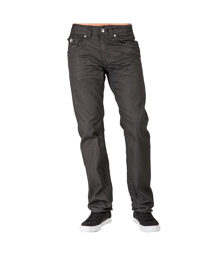Level 7 Men's Relaxed Straight Leg Premium Denim Jeans Black Coated Throwback Style Zipper Trim Pockets