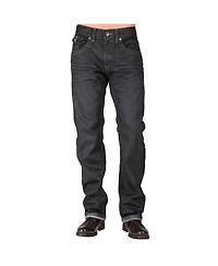 Level 7 Men's Relaxed Straight Leg Premium Denim Jeans Black Coated Throwback Style Zipper Trim Pockets
